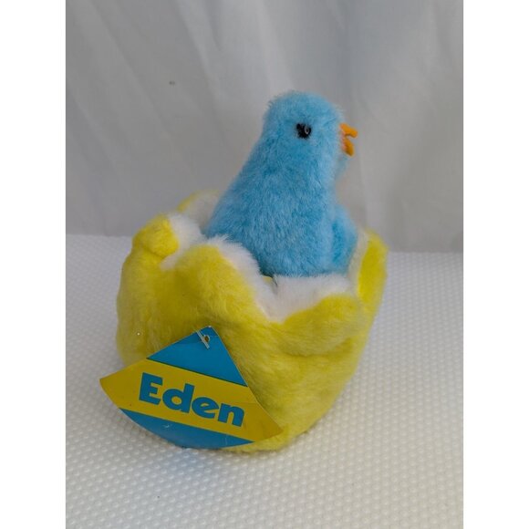 Eden Blue Bird Rattle Plush Nest Yellow 7 Inch Vintage Paper Tag Stuffed Animal - Picture 1 of 13